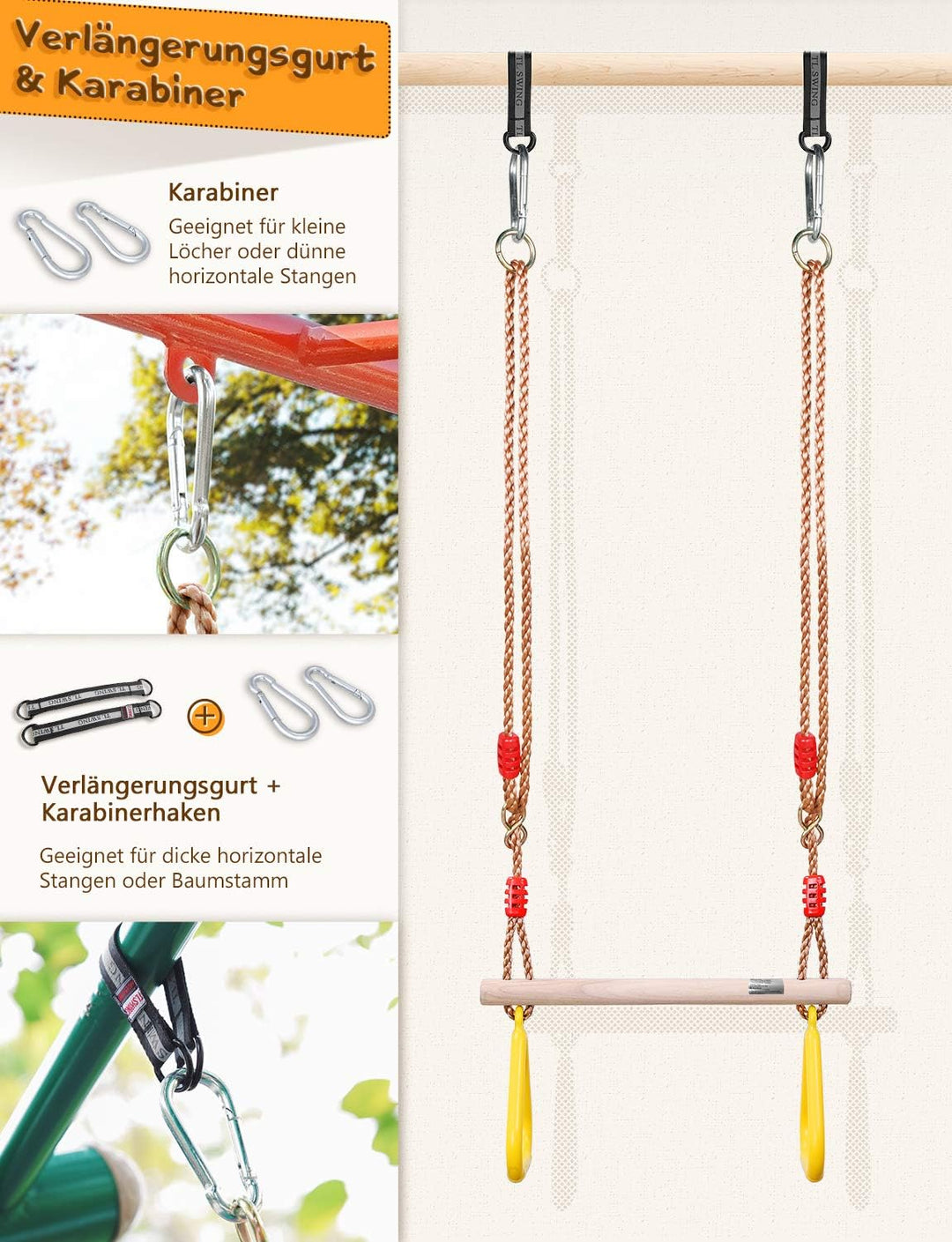GHB Schaukel Trapez Schaukel Schaukel Kinder mit Kunststoff Turnringe für Kinder Outdoor zum Aufhäng