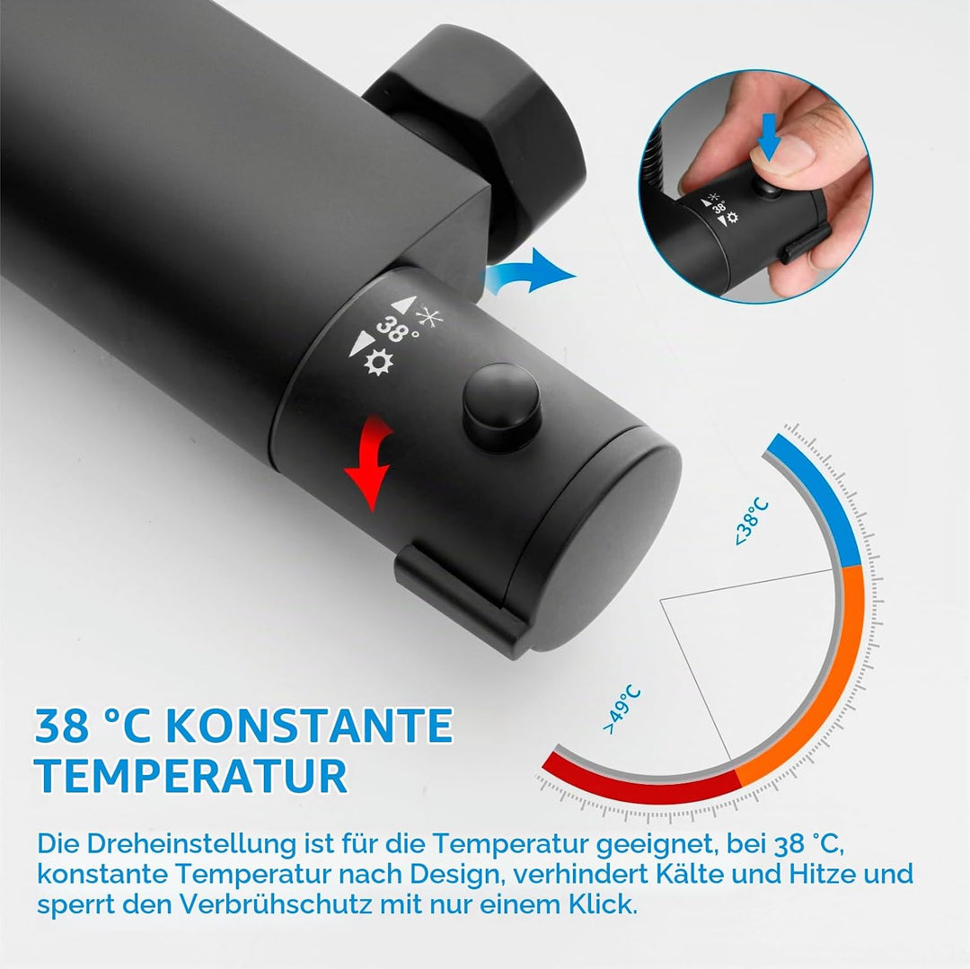 KOMIRO Duschsystem mit thermostat, Duschsystem Schwarz, Duscharmatur mit Thermostat, Duschsäule Höhe