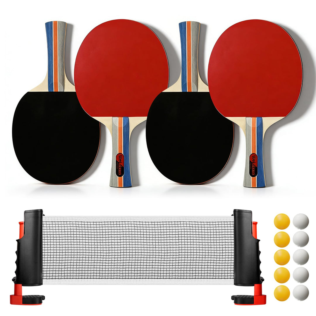 Tischtennis Set, 4 Schläger, 1 Einziehbarem Netz, 10 Tischtennis Bälle Und 1 Tragetasche, Tischtenni