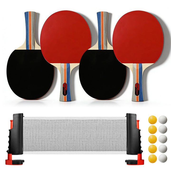 Tischtennis Set, 4 Schläger, 1 Einziehbarem Netz, 10 Tischtennis Bälle Und 1 Tragetasche, Tischtenni