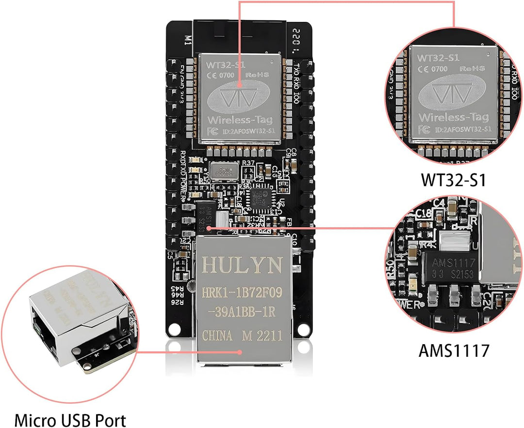 ESP Modul, WT32-ETH01 Embedded Serial Port Networking Bluetooth + WiFi Combo Gateway MCU Modul ESP D