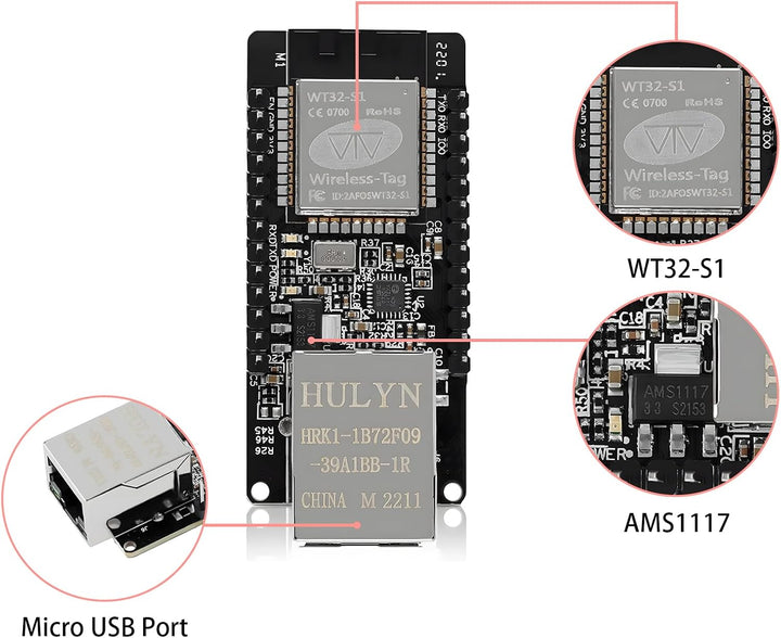 ESP Modul, WT32-ETH01 Embedded Serial Port Networking Bluetooth + WiFi Combo Gateway MCU Modul ESP D