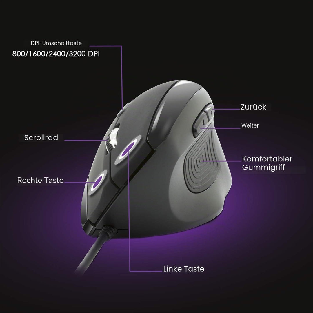 NEWWAY – Vertikale und Ergonomische Maus A3E - 3200 DPI - USB-Kabel - Verstellbares Gewicht Kabelgeb