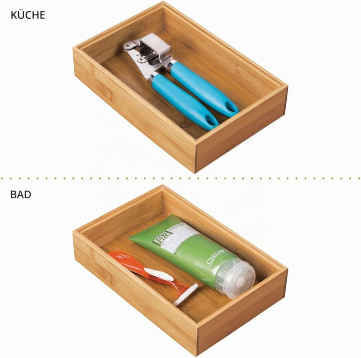 mDesign 6er-Set Aufbewahrungsbox für die Küche – grosse Schubladenbox aus Bambus – stapelbarer Schub