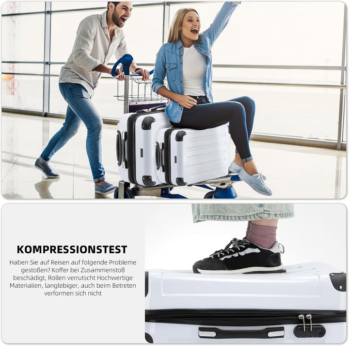 BEIBYE Hartschalen Koffer Trolley Rollkoffer Reisekoffer 4 Zwillingsrollen Polycabonat (Weiss, Koffe