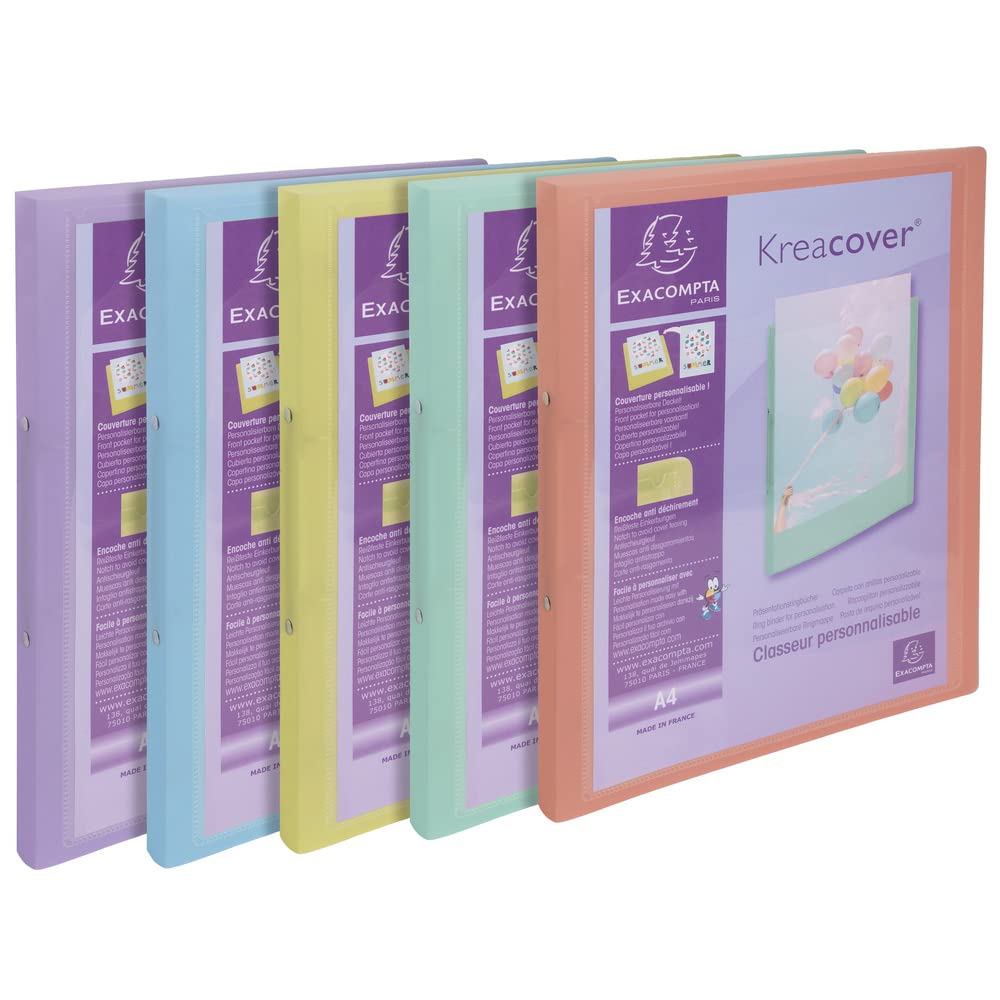 Exacompta 54279E 5er Pack Ringbuch KreaCover aus flexiblem Kunststoff für DIN A4, 2-O Ring Mechanik