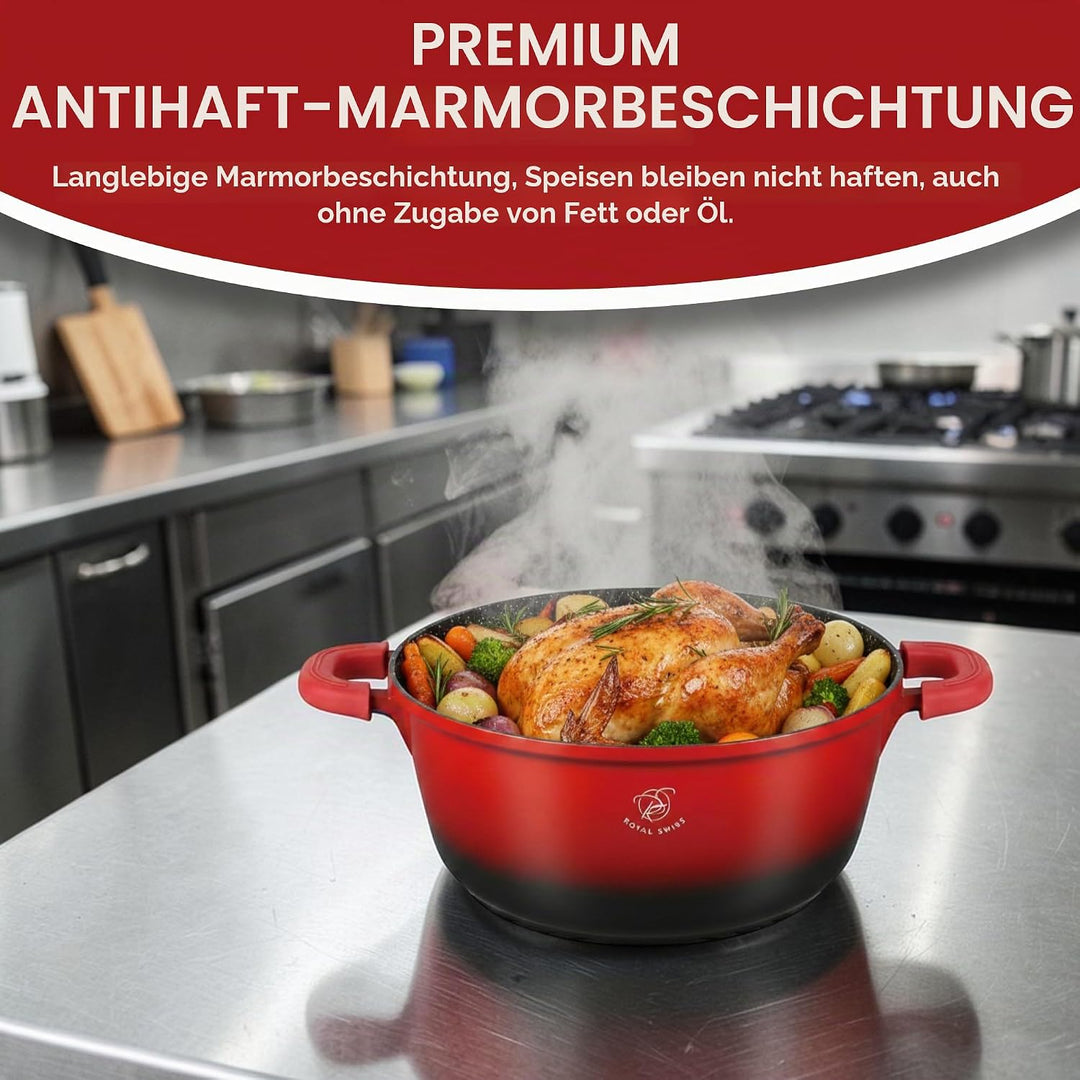 Royal Swiss Kochtopf, Schwarz, 4l, Marmorbeschichtung, Glasdeckel, geeignet für Induktion & Ofen, Al