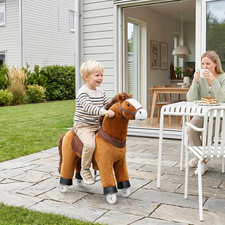 WOLTU Stehpferd auf Rollen, Reitpferd mit Klangfunktion für Kinder ab 4 Jahren, Plüschpferd zum Sitz