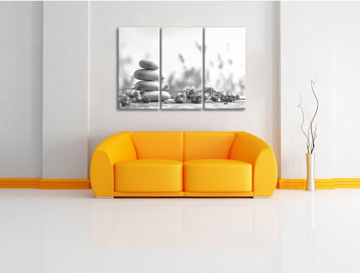 Pixxprint Lavendel Spa-Stillleben Kunst B&W / 3-Teilig/Gesamtmass 120cm Leinwandbild bespannt auf Ho