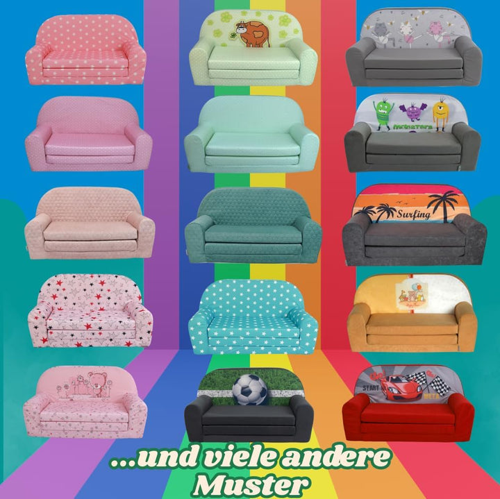 FORTISLINE Kindersofa Mini zum Aufklappen Viele Muster W386 (Monster), Monster