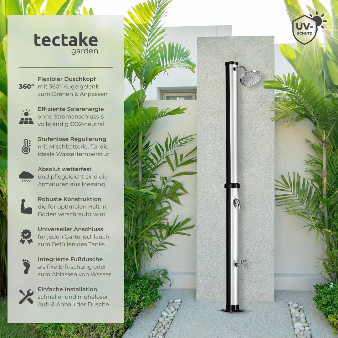 tectake® Gartendusche mit Duschkopf gross und Wasserhahn für Füsse, Solardusche 20l, solar Shower Au