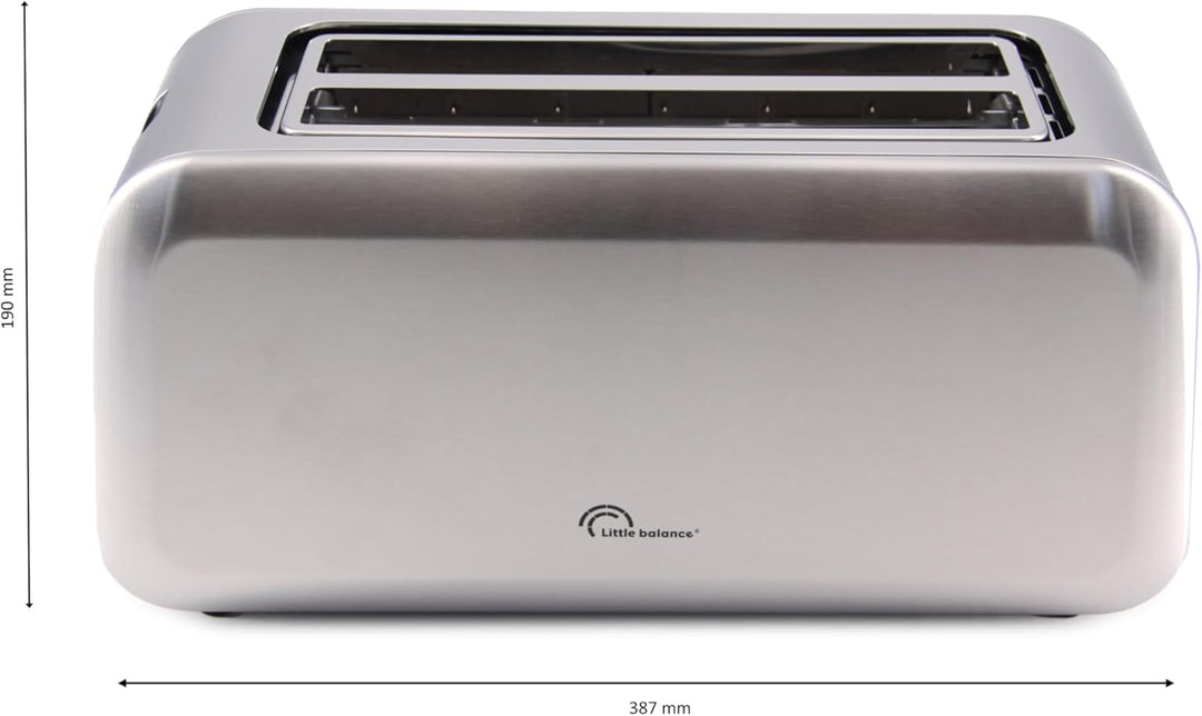 LITTLE BALANCE 8697 Dual Edelstahl, Toaster, 2 lange Schlitze für 4 Brotscheiben, Krümelschublade, 1