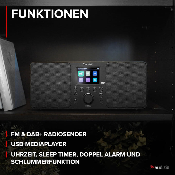 Audizio Genua DAB Radio mit Bluetooth – Stereo DAB Plus Radio mit Fernbedienung, 60 Speicherplätze,
