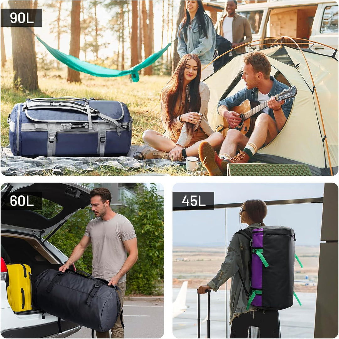 MIER Grosse Sporttasche wasserdicht Sportrucksack mit Schuhfach umwandelbar in Rucksack, 45L/60L/90L