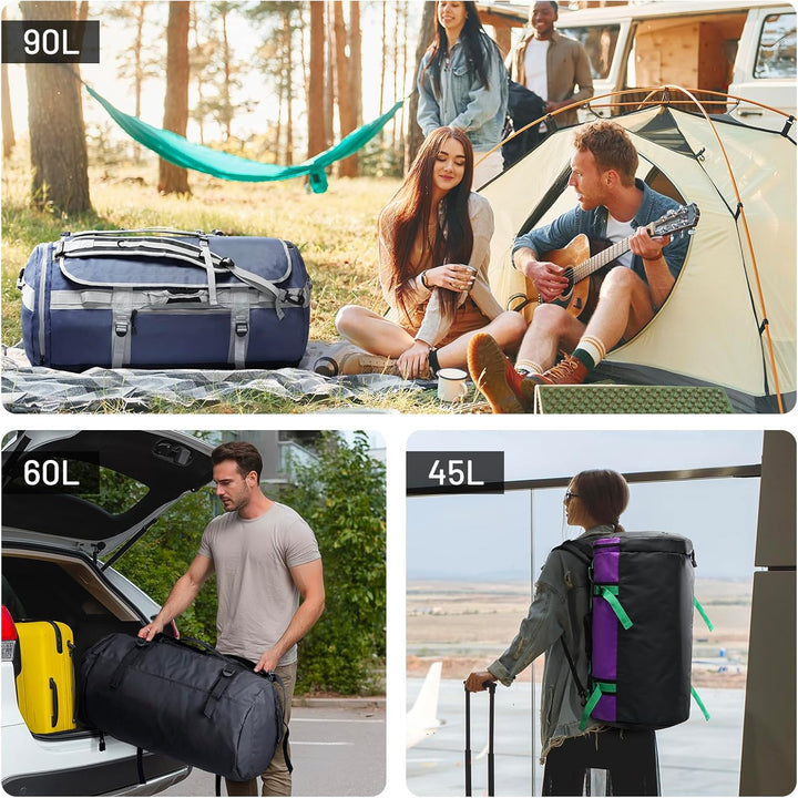 MIER Grosse Sporttasche wasserdicht Sportrucksack mit Schuhfach umwandelbar in Rucksack, 45L/60L/90L