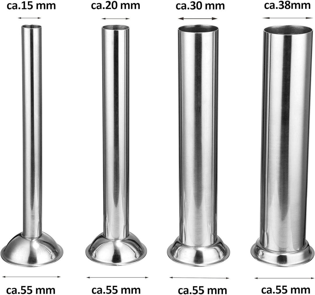 Zelsius Profi Wurstfüllmaschine aus Edelstahl (7 Liter, Silber) + vier verschiedene Füllrohre, Wurst