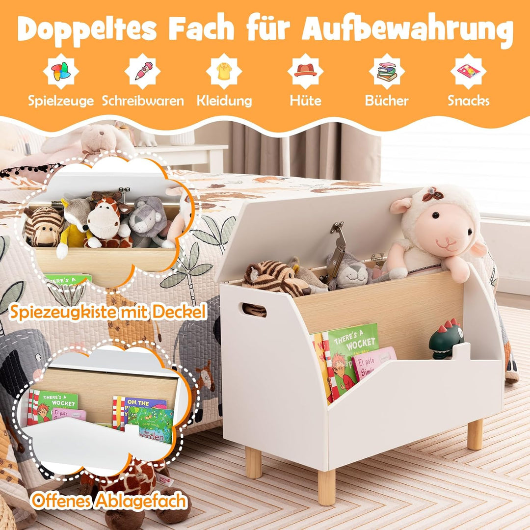 DREAMADE Kinderregal mit offener Ablage und Kiste, Spielzeug-Organizer mit Massivholzbeine, Spielzeu