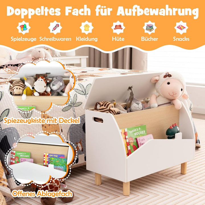DREAMADE Kinderregal mit offener Ablage und Kiste, Spielzeug-Organizer mit Massivholzbeine, Spielzeu
