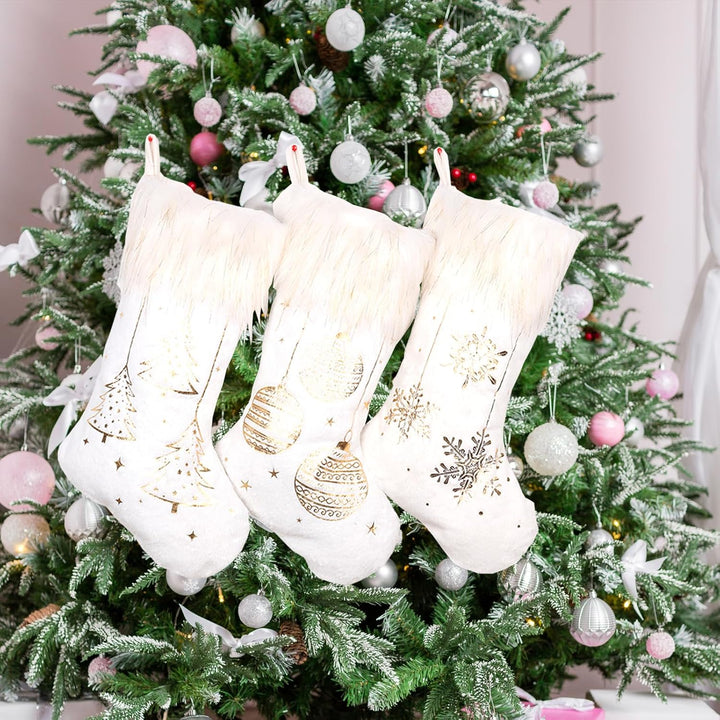 Plüsch Nikolausstrümpfe,3er Set Weihnachten Hängende Taschen,Weihnachtsstrumpf Personalisiert,Weihna