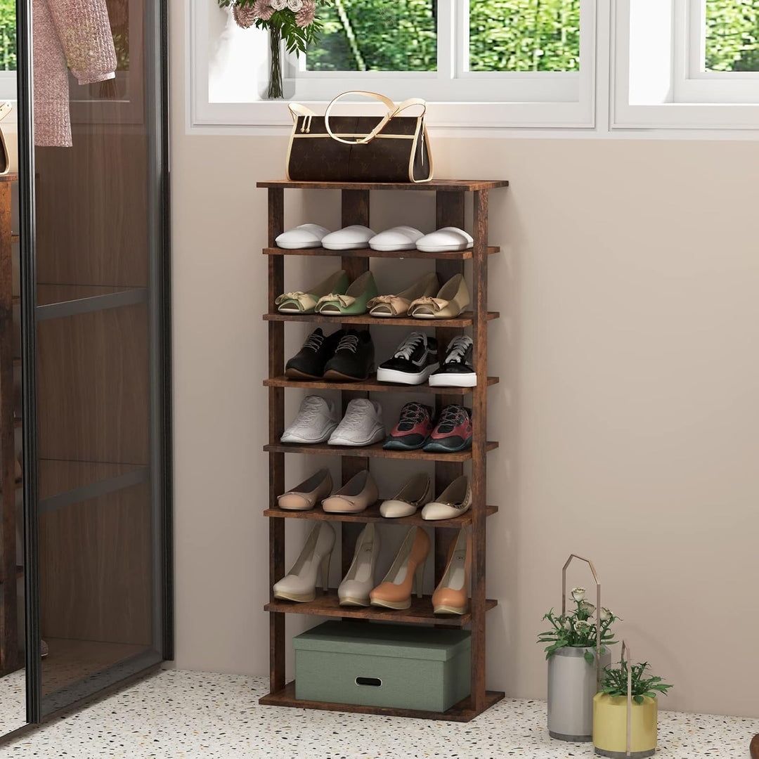 GIANTEX Schuhregal schmal und hoch, Schuhschrank Regal Holz 8 Ebenen, Schuhständer Schuhablage verti