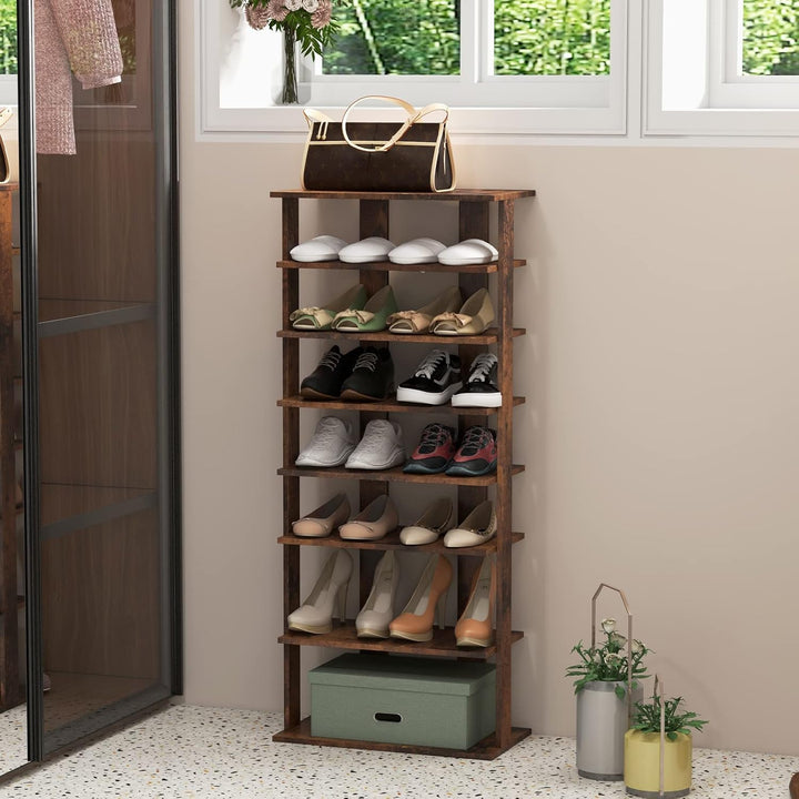 GIANTEX Schuhregal schmal und hoch, Schuhschrank Regal Holz 8 Ebenen, Schuhständer Schuhablage verti