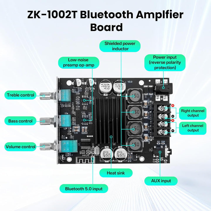 ZK-1002T HiFi Verstärker mit Bluetooth Mini Stereo-Audioverstärker 2.0 Kanal 100W+100W Stereo Mini v