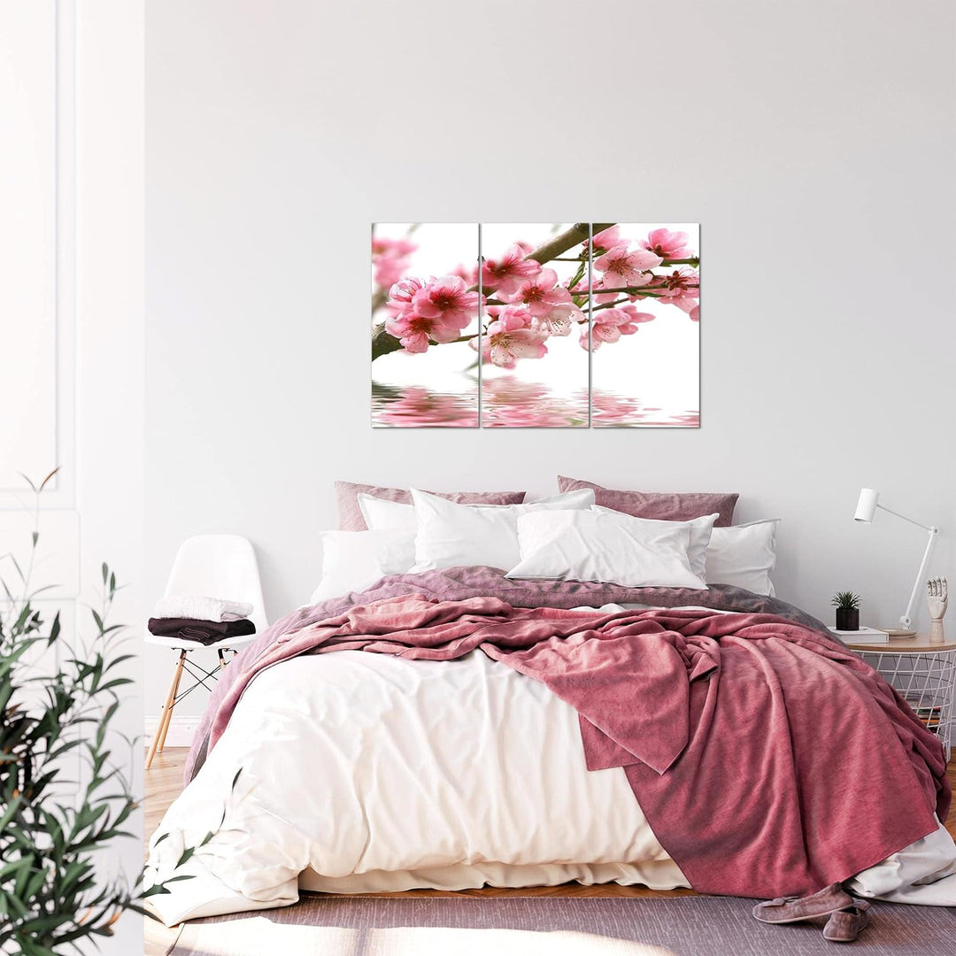 Runa Art Wandbilder Blumen Sakura Bild XXL Wohnzimmer Schlafzimmer Rosa Kirschbaum 120 x 80 cm 3 Tei