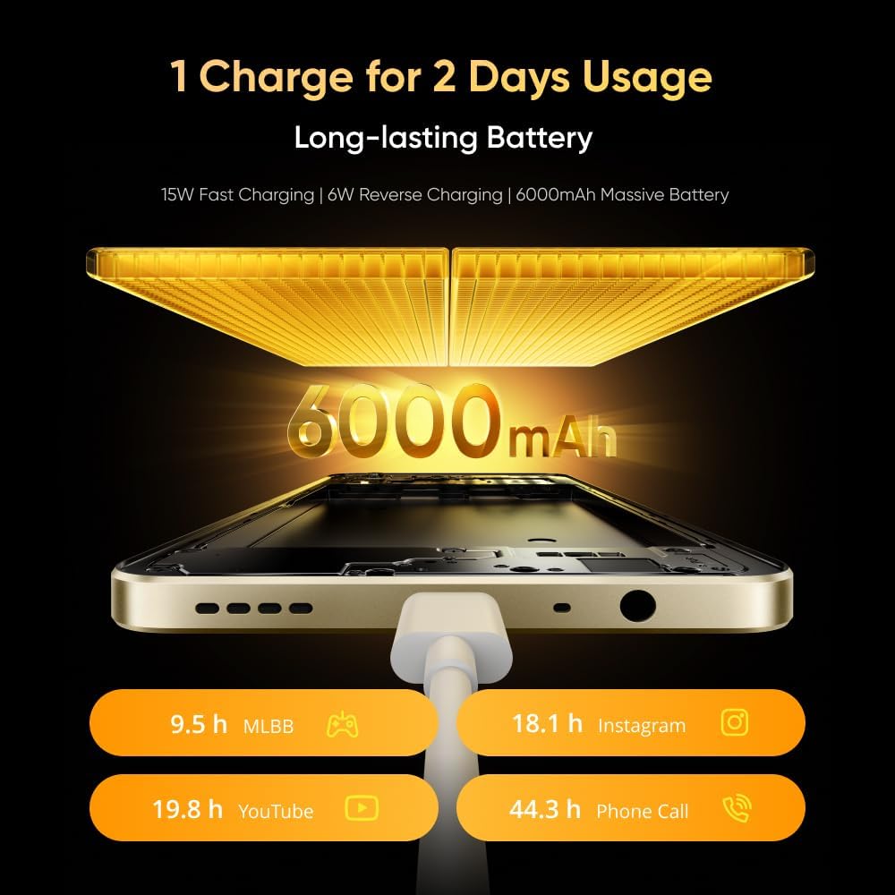 realme Note 70T Smartphone 4+256 GB, 6000 mAh Akku, 15 W Schnellladung mit 6 W Rückladung, 24 GB dyn