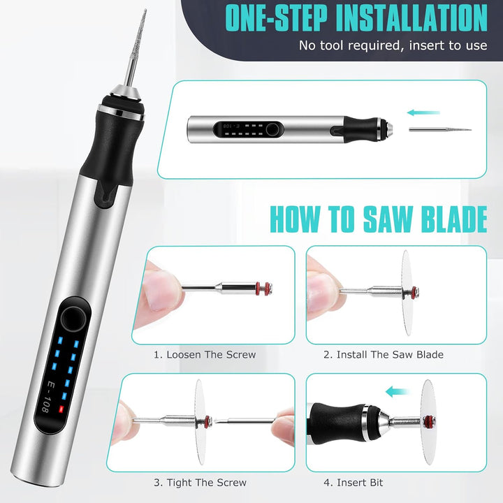 Elektrischer Gravierstift, DIY Gravur Werkzeug Set, Gravierwerkzeugsatz, USB Wiederaufladbar, Tragba