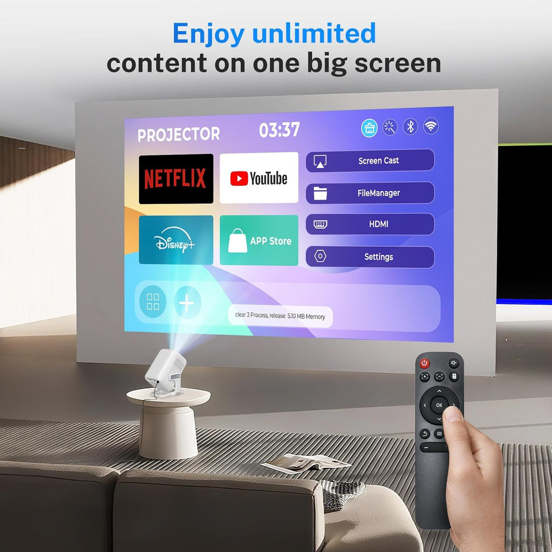 Smart Beamer Integrierte Apps Native 1080P 4K kompatibel 12000 Lumens, Autofokus Keystone Mini Proje