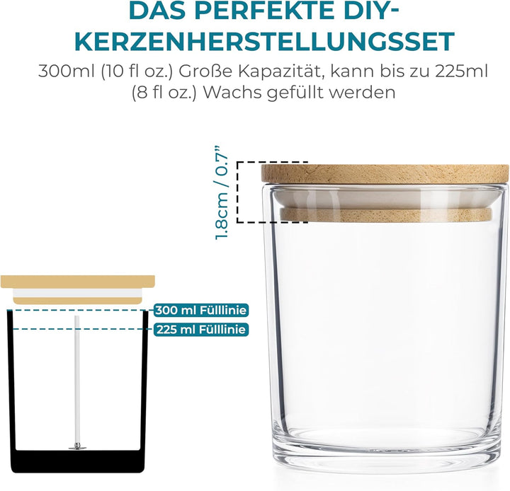 Winter Shore 300 ml Glaszylinder für Kerzen (16er-Pack) - Kerzen Glas Leer zum Giessen, Hochwertige