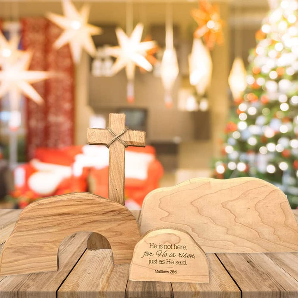 Ostern Auferstehung Szene Ornamente Jesus Krippe Dekorationen Osterszene hölzerndeko Tischdeko Set R