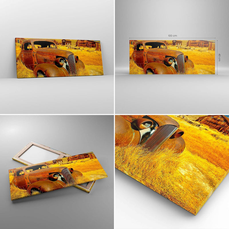 Panorama Bilder auf Leinwand 100x40cm Leinwandbild Bauernhof altes Auto aufgegeben Gross Wanddeko Bi