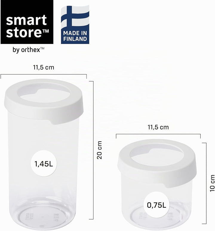 SmartStore Runde Vorratsdosen mit Deckel 0.75L und 1.45L – 6er Set – Kunststoff-Lagerung Box mit Dec