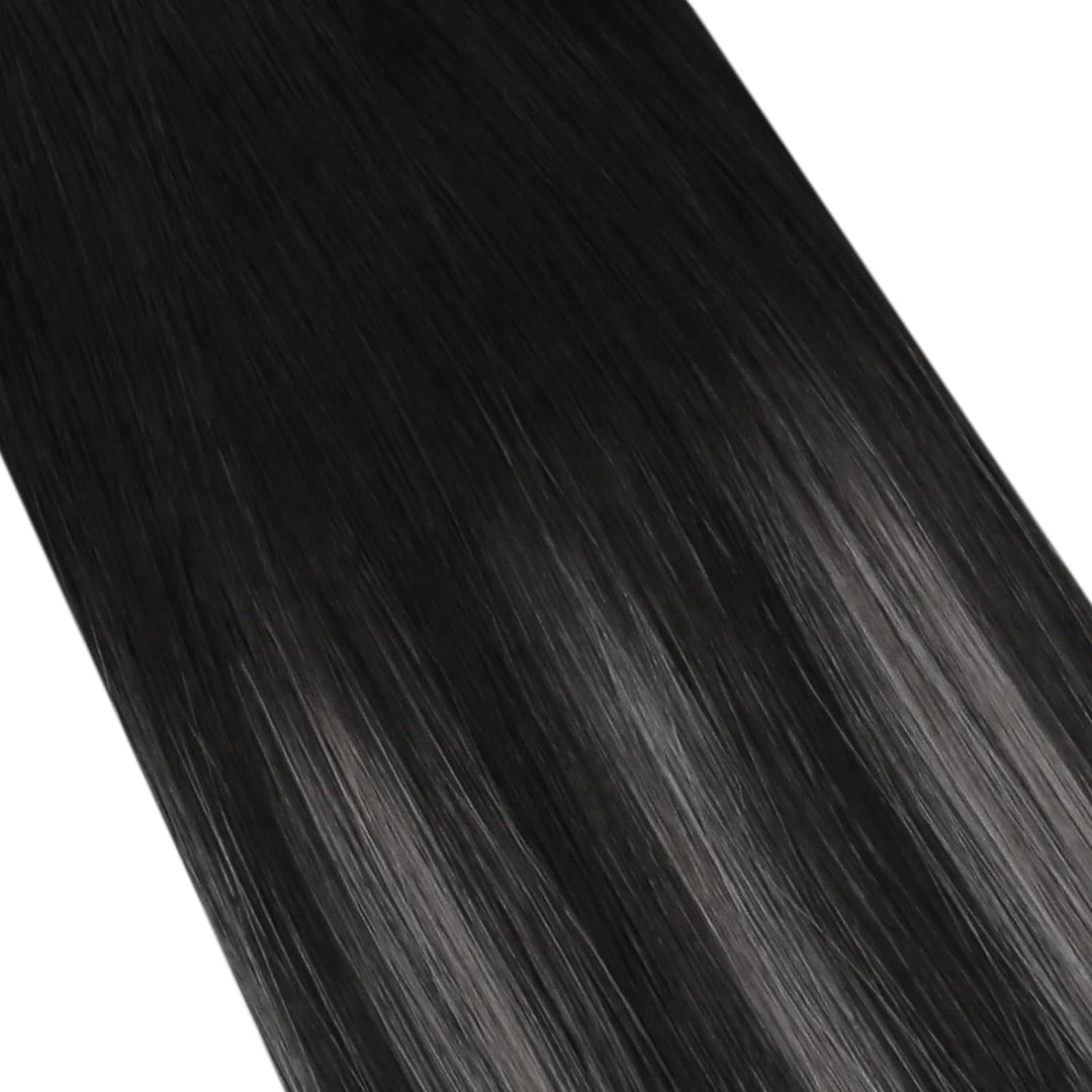 Moresoo Tape in Extensions Schwarz Ombre Silber Remy Echthaar Extensions Tape Balayage Schwarz bis S