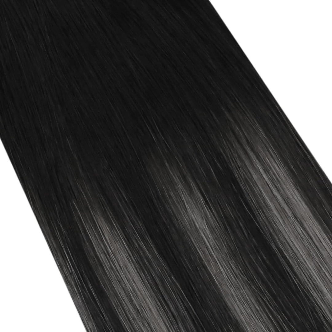 Moresoo Tape in Extensions Schwarz Ombre Silber Remy Echthaar Extensions Tape Balayage Schwarz bis S
