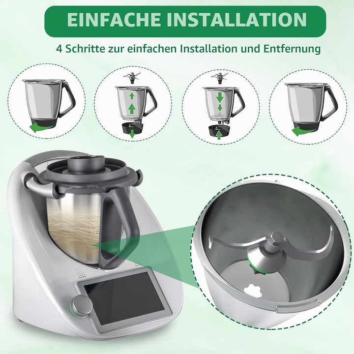 Teigmesser Kompatibel mit Thermomix TM6, TM5, Edelstahl Teigmischmesser mit Dichtring, Schnelle Rein