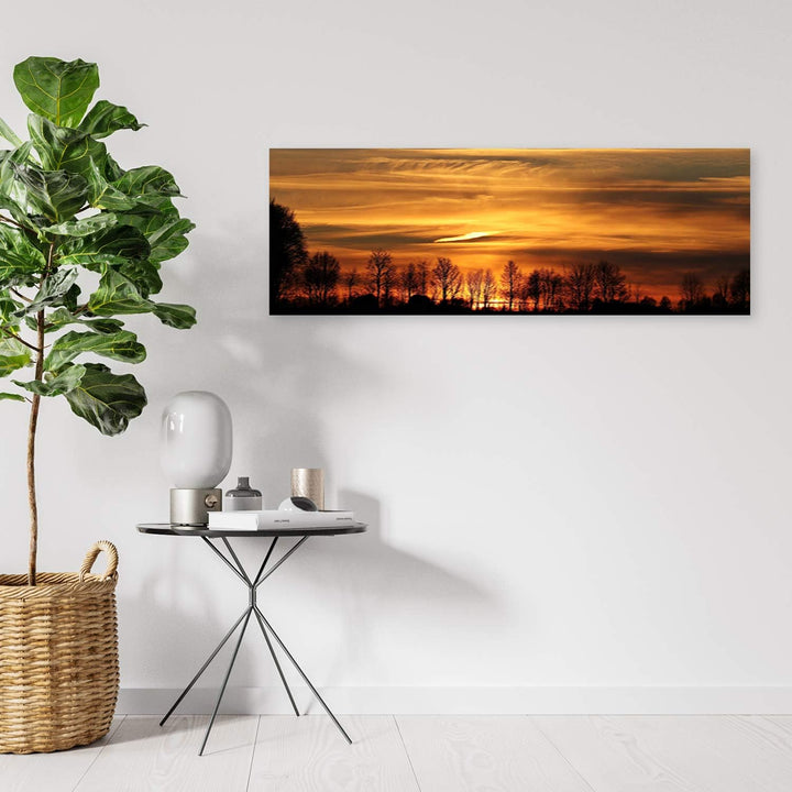 Wandbild Sonnenuntergang Modern Deko Kunst Bilder Bäume Braun 100x40 cm Deko Paneel 100x40 cm Braun_