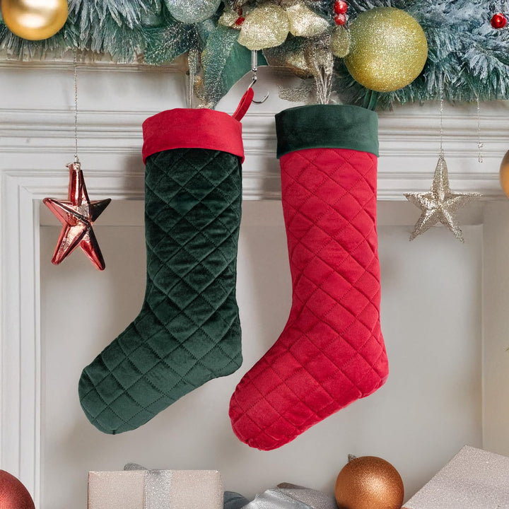 2 Stück Nikolausstrumpf zum befüllen, 48cm lang Weihnachtsstrumpf, Samt Weihnachtssocken für Party D