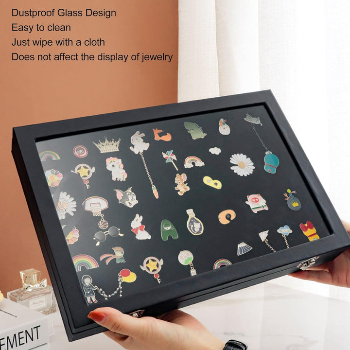 Cryfokt Pin Vitrine, Medaillen-Sammlungsdisplay mit Verschlussschnalle, Transparenter Glasdeckel Vol
