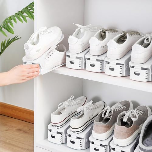 Schuh Slots Schuhstapler Schuhhalter Set, Verstellbare Schuhregale aus Kunststoff, Platzsparend und