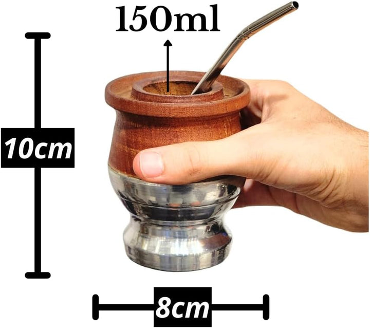 Mate für Yerba Mate Argentino, Mattes Johannisbrotholz und Edelstahl, matter Kürbis mit Glühbirne, m