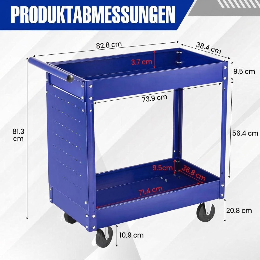 2-Stöckiger Werkzeugwagen, 150 kg Tragkraft, Robuster Metall-Rollwagen, Werkzeugaufbewahrung Für Mec