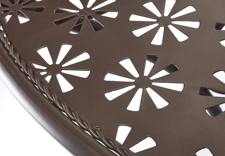 Kobolo Dekorativer Gartentisch Metalltisch Tisch aus braunem Metall mit Stanzungen in Blumenoptik 60