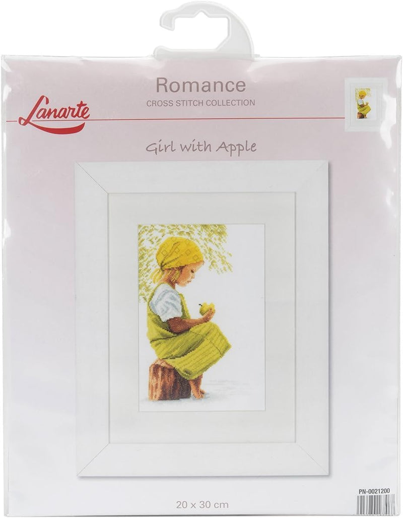 LANARTE PN Zählmusterpackung Mädchen mit Apfel Zählstoff Kreuzstichpackung, Baumwolle, Mehrfarbig, 2