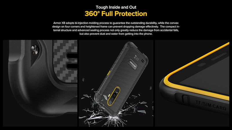 Ulefone Armor X8 Outdoor Smartphone ohne Vertrag, 4GB+64GB, 256GB Externe SD, Android 10 Handy IP68