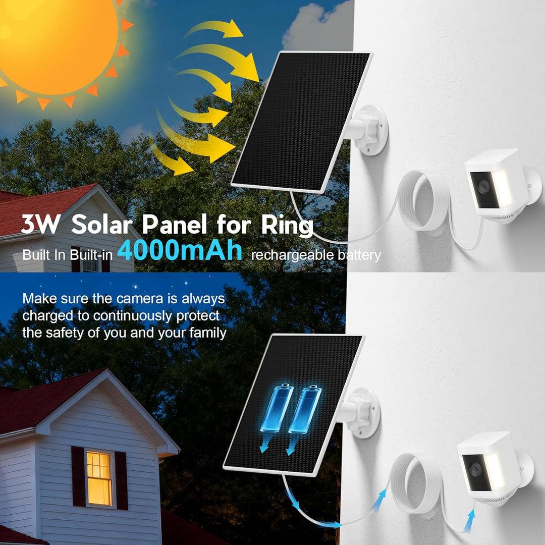 Solarpanel für Ring Kamera, 3W Solarpanel Build-in 4000mAh Akku kompatibel mit Ring Spotlight Cam/Pr