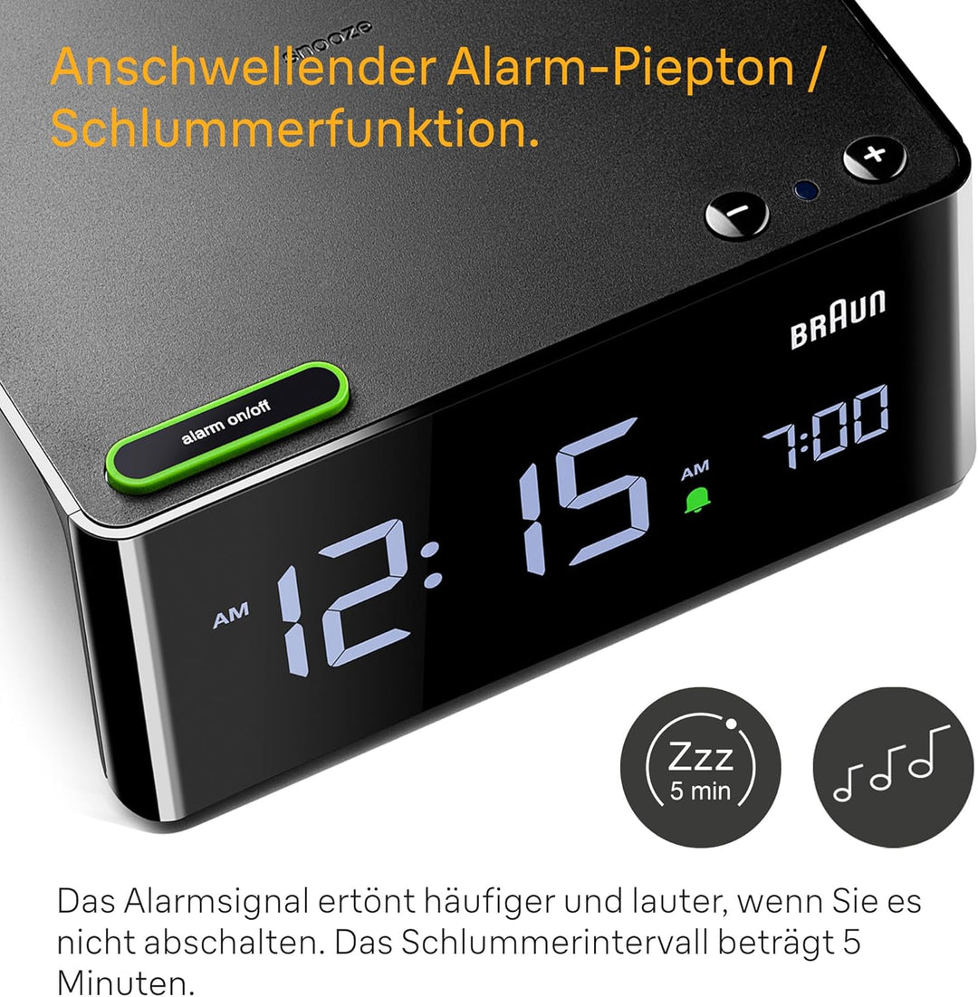 Braun Digitaler Wecker mit LCD-Display, Schlummertaste, Quick Set, automatisch anpassbare Display-He