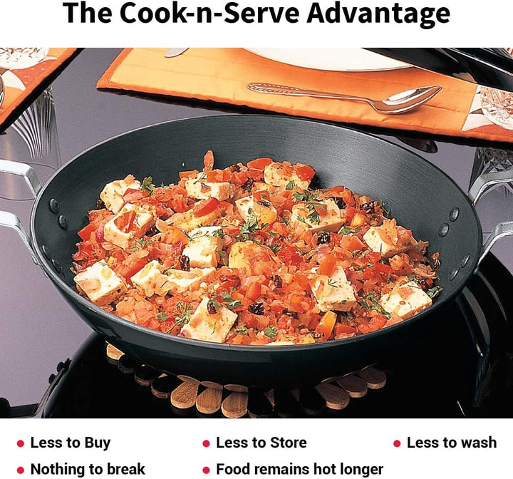 Futura Hard eloxiert deep-fry Pan (Kadhai) mit Stahl Deckel und flacher Boden 7.5L, 7.5L
