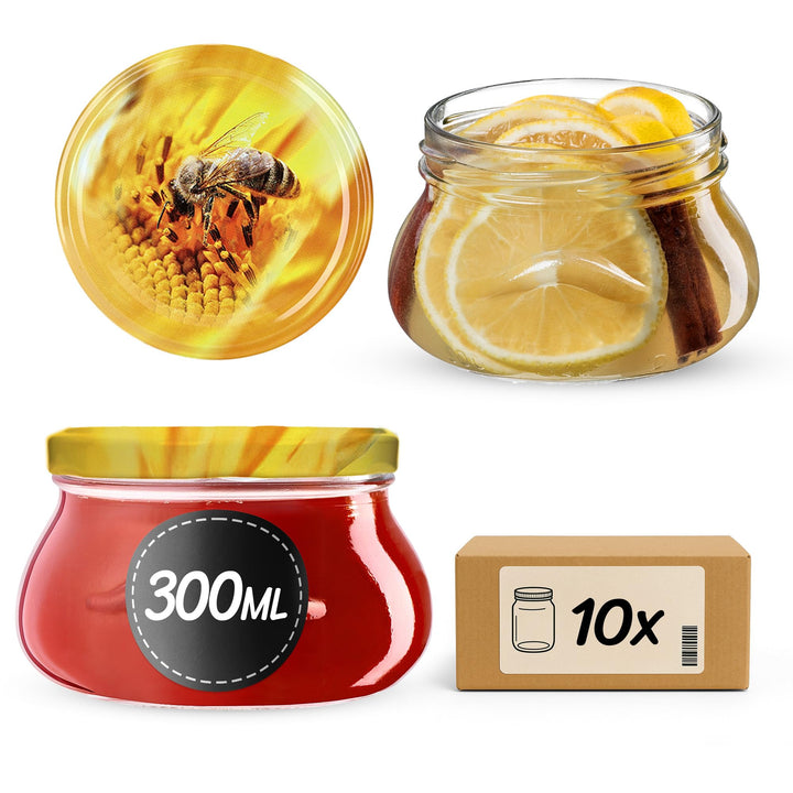 KADAX 10st Einmachgläser 300 ml mit Schraubdeckel fi82 mm, Miniaturgläser für Honig und Gewürze, Mar